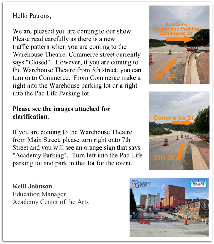 Academy Center of the Arts - A Note About Parking